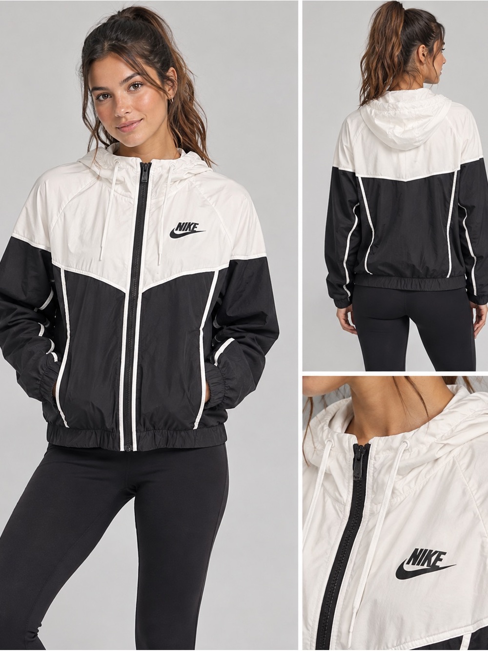 Nike Women's Sportswear Windrunner Jacket Black White Size S Y2K Streetwear